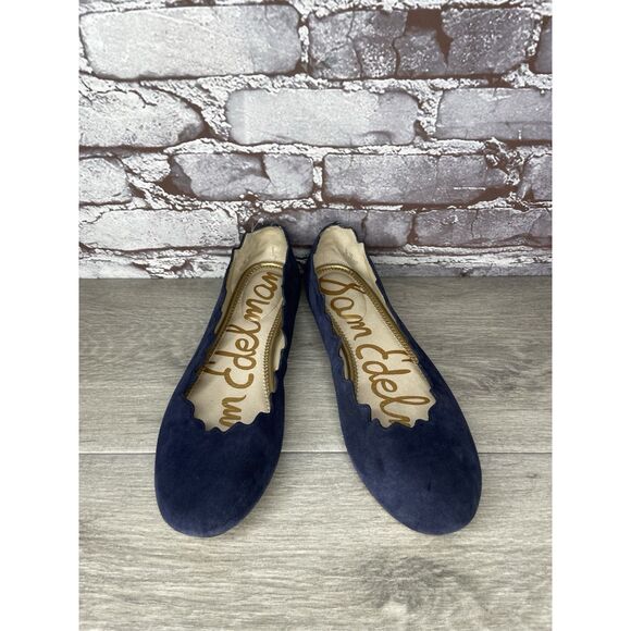 Sam Edelman Frances Blue Suede Leather Slip On Scalloped Flats Women Sz 9M US/39 - Picture 12 of 16